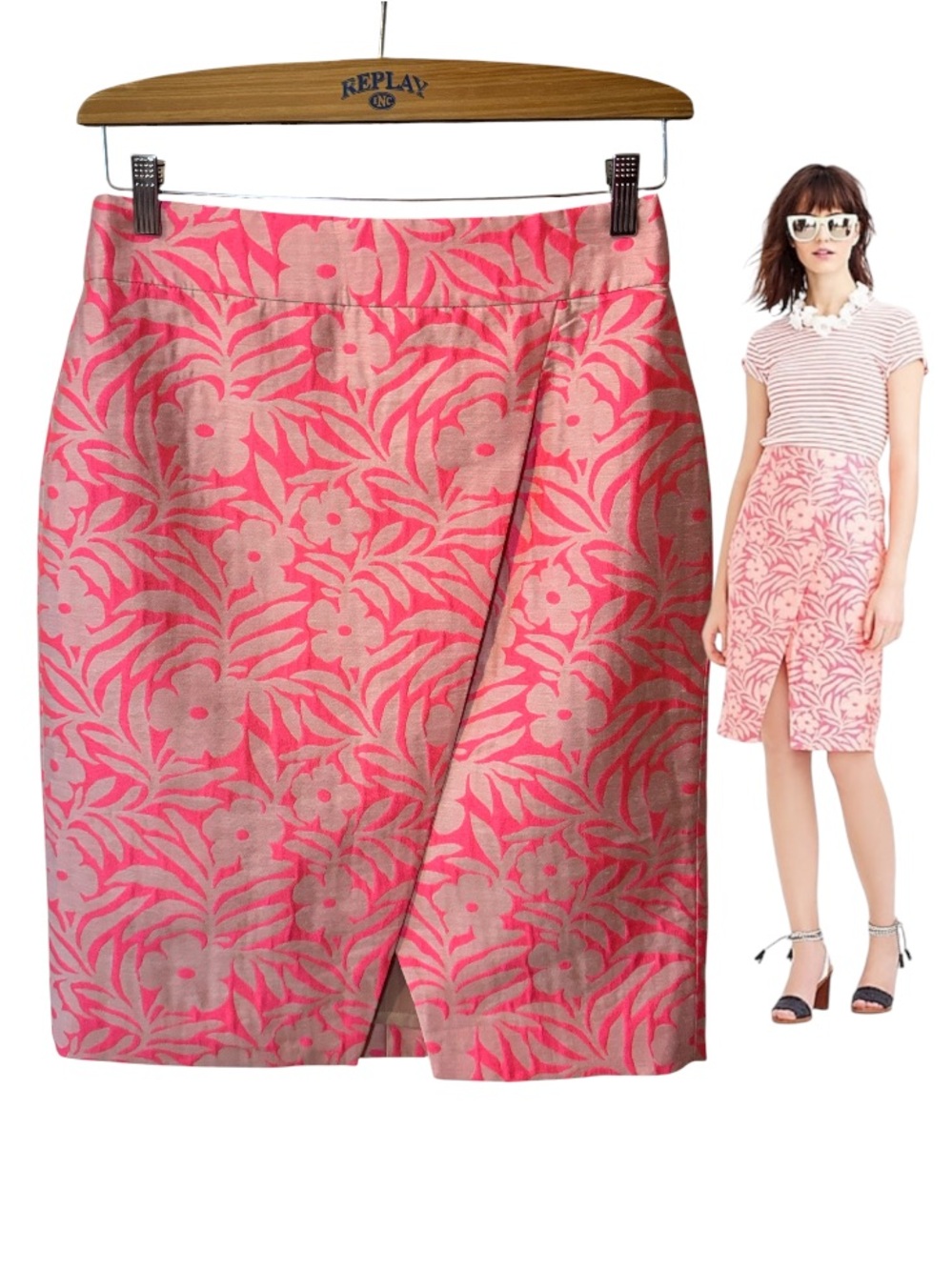 J.Crew Pink Plumeria Jacquard Crossover Pencil Skirt Size 6